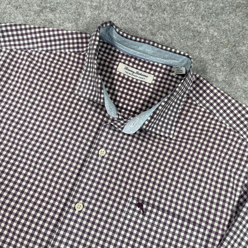 Tommy Bahama The Newport Coast Mens Button Down Shirt XL Purple/White Gingham